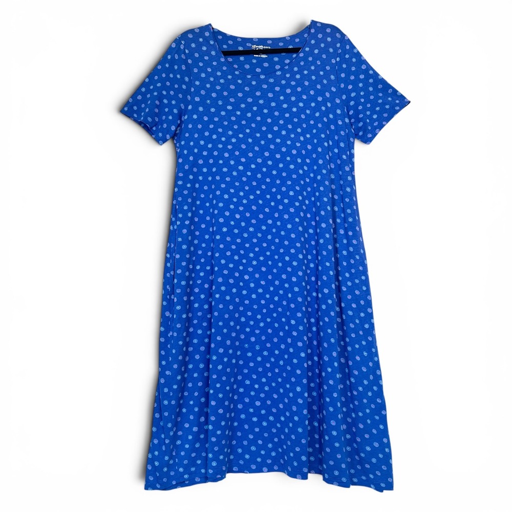 Gudrun Sjoden Dress Midi M Slub Organic Cotton A-Line Pockets Dot Blue Lagenlook